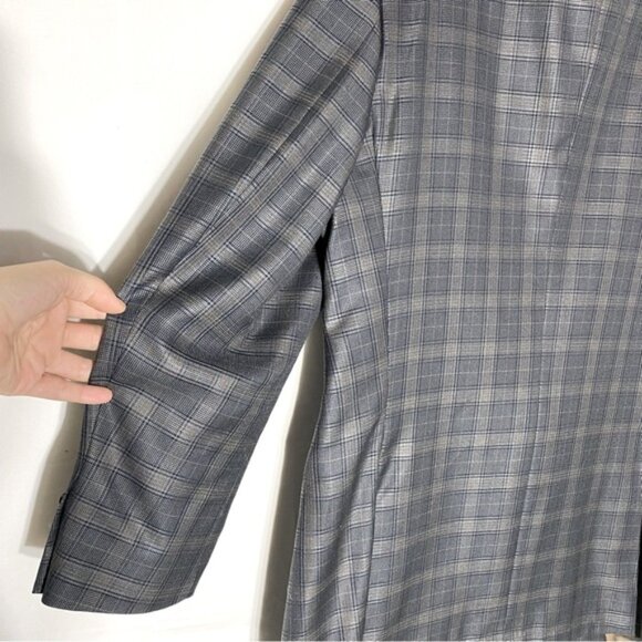 Vintage Grey Tan Plaid Wool Silk Blend Blazer Sport Coat 44R - Picture 9 of 14
